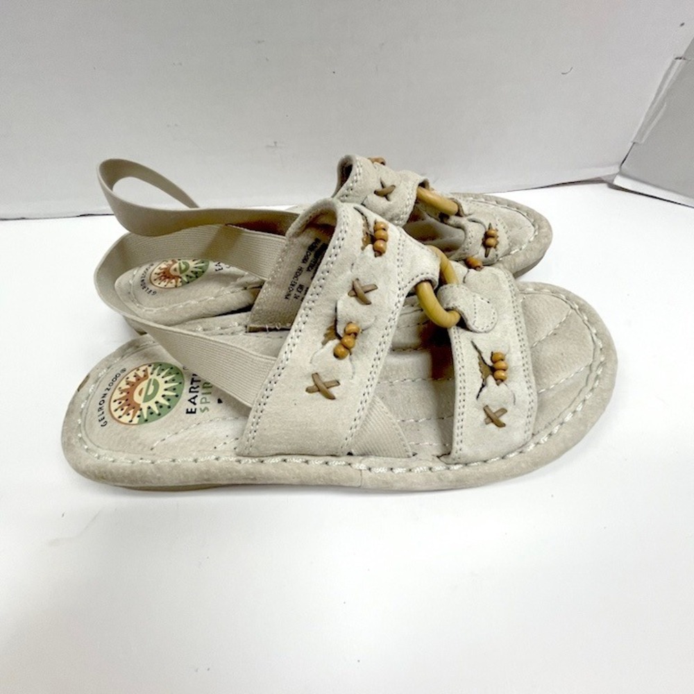 Earth Spirit Mulberry MW Beige Suede Beaded Gladiator Comfort Sandals Women's 7